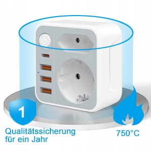 ŁADOWARKA TYP G Adapter podróżny 3USB+1USB-C, UK WTYCZKA