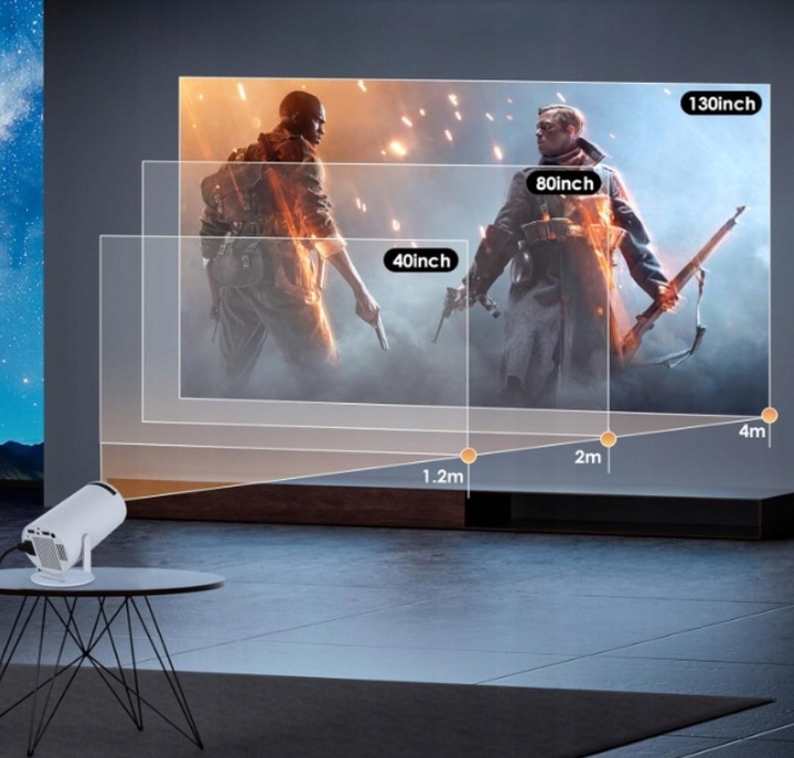 PROJEKTOR RZUTNIK ANDROID TV WIFI MINI 4K PRZENOŚNY SMART GŁOŚNIK OBROTOWY