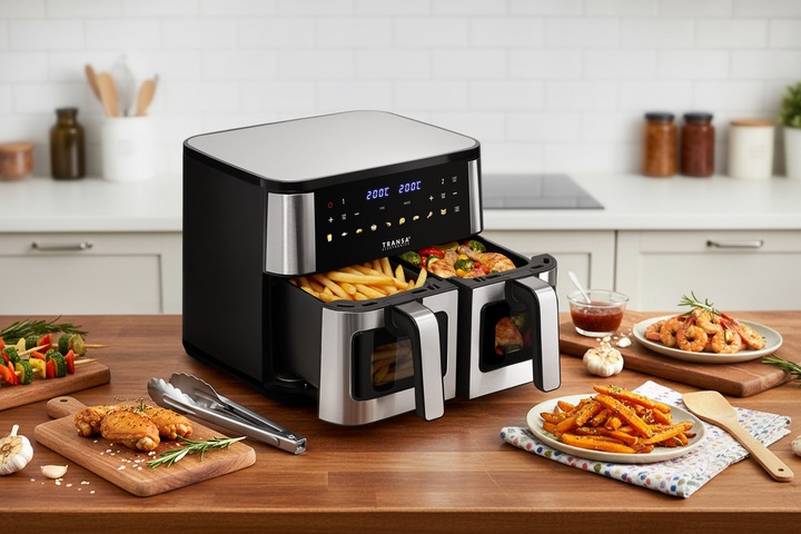 FRYTKOWNICA BEZTŁUSZCZOWA DWUKOMOROWA PODWÓJNA 9 PROGRAMÓW LED 9L