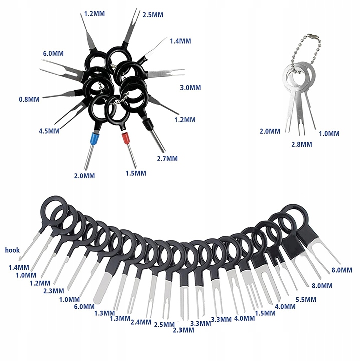 ZESTAW 100SZT KLUCZE WYJMAKI DO PINÓW KONEKTORÓW KOSTEK DEMONTAŻ