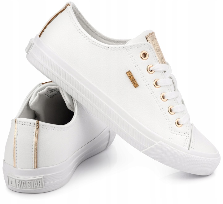 BIG STAR DAMSKIE BIAŁE TRAMPKI ZE ZŁOTYM TEKSTYLNE KLASYCZNE EKOSKÓRA r. 39