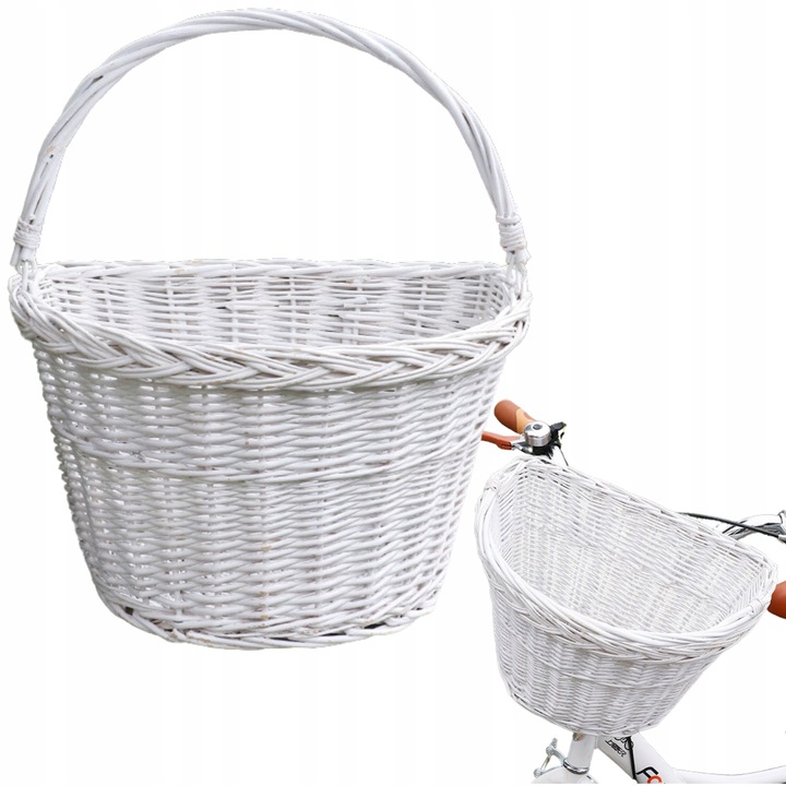 WIKLINOWY KOSZYK ROWEROWY NA ROWER KIEROWNICĘ POJEMNY UCHWYT CLICK BIAŁY