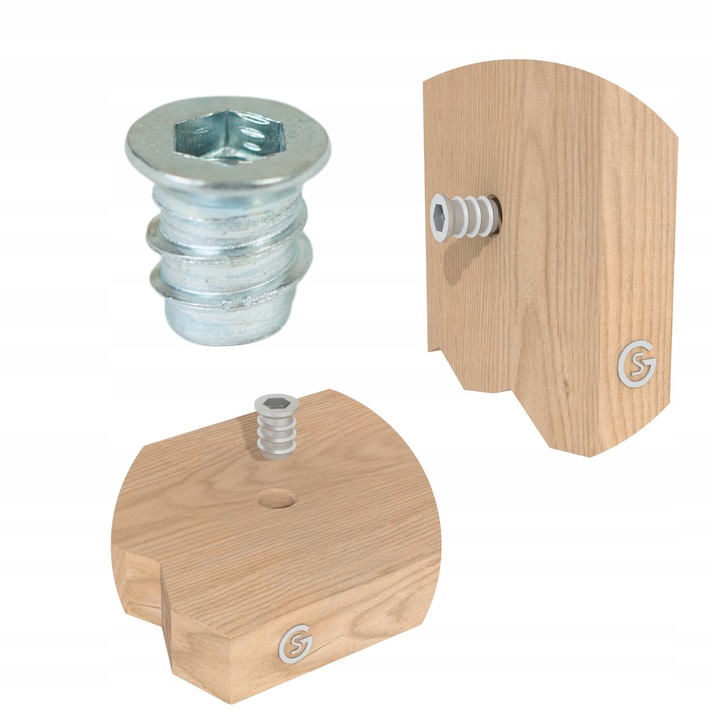 100x Mufa dwugwintowa wkręcana z kołnierzem wpustka wkręt do drewna M6