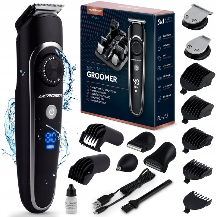 Trymer golarka maszynka do włosów do brody zarostu do golenia 6w1 Berdsen