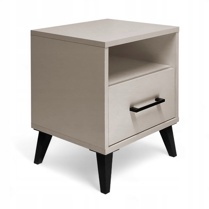 SZAFKA NOCNA KASZMIR BEŻOWY STOLIK NOCNY SZUFLADA LED Z PÓŁKĄ DO