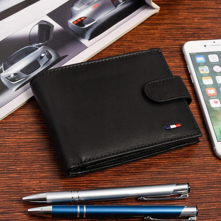 Zestaw prezentowy męski skórzany pasek portfel czarny pudełko