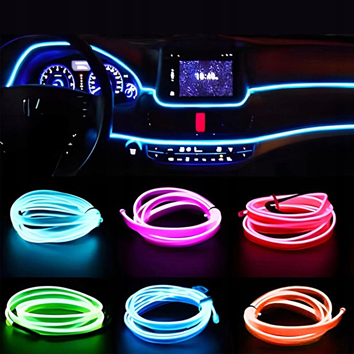 Zestaw Oświetlenia Do Wnętrza Auta Światłowód Ambiente RGB 7M Aplikacja