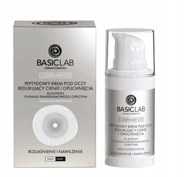 BASICLAB Krem Peptydowy pod Oczy 15ml z Kofeiną i Kwasem Nawilża i Odświeża