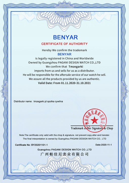 Zegarek Męski Elegancki Benyar Chronograf +Pudełko