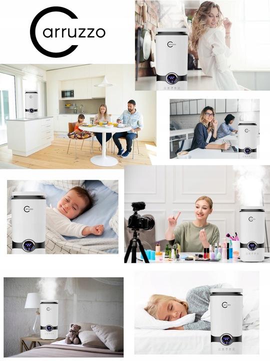 Nawilżacz powietrza AUTOMATYCZNY + AROMATERAPIA 3w1 +12 OLEJKÓW FILTR