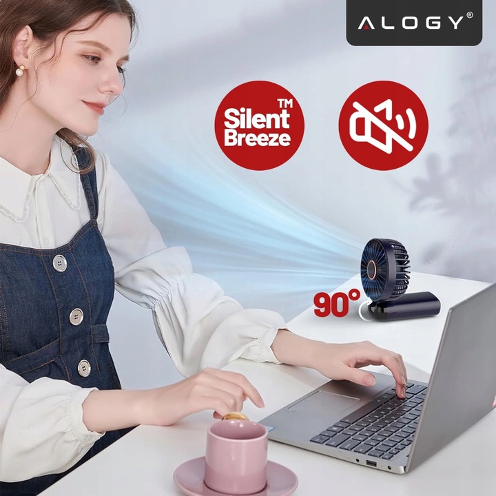 Wiatraczek Wentylator wiatrak stojący ręczny biurkowy cichy mocny USB-C