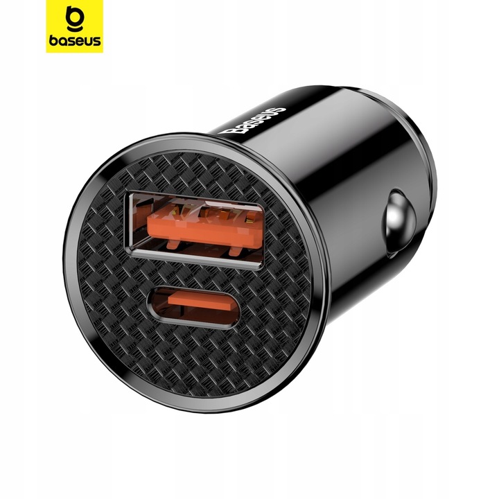 BASEUS MOCNA SZYBKA ŁADOWARKA SAMOCHODOWA USB USB-C TYP-C PD 30W QC 3.0 5A