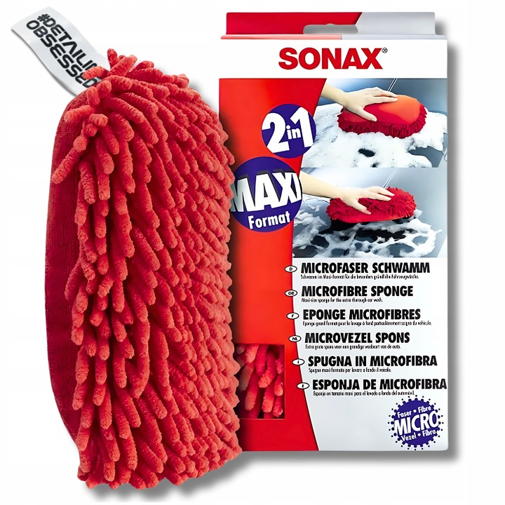 GĄBKA DO MYCIA AUTA SONAX 2w1 z mikrofibry uniwersalna struktura czerwona