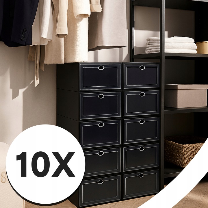 ZESTAW 10X ORGANIZER PUDEŁKA NA BUTY Z KLAPĄ SZAFKA REGAŁ DO SZAFY