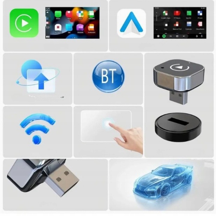 Bezprzewodowy Adapter do Auta CarPlay Android Auto USB WiFi iOS