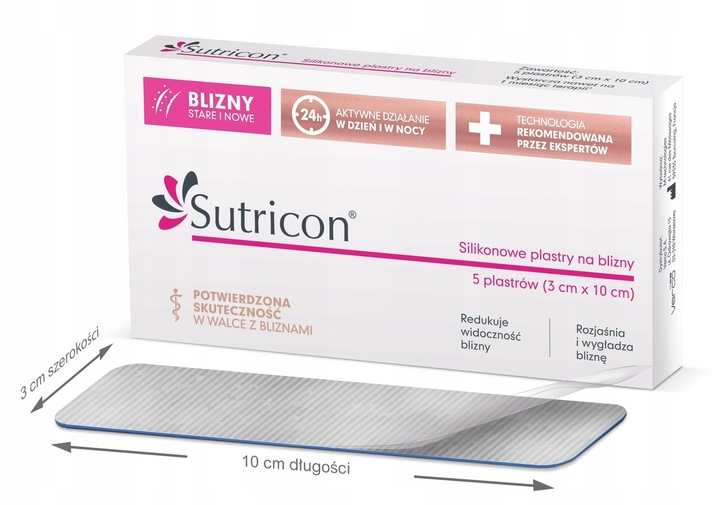 Sutricon silikonowe plastry do leczenia blizn 3x10 cm 5 plastrów