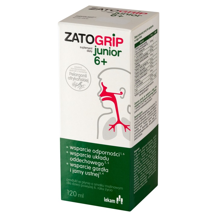 Zatogrip Junior Czarny Bez Pelargonia Afrykańska Wspiera Odpornosć 120 ml
