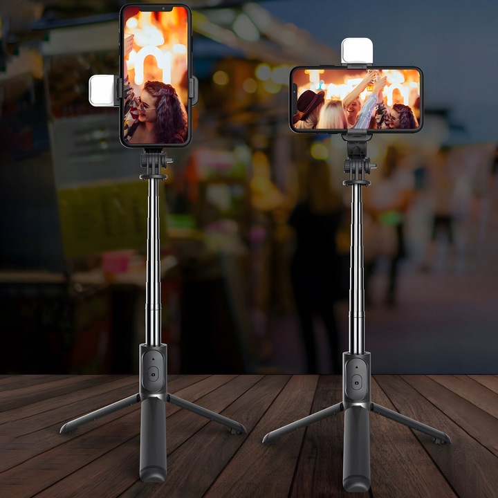 SELFIE STICK STATYW KIJEK DO TELEFONU Z PILOTEM LAMPA LED BLUETOOTH TRIPOD