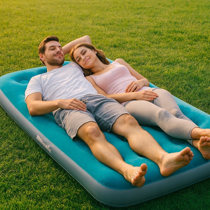 Materac dmuchany Riwall RRD-02 - 191×137×22 cm – welurowy 2-os