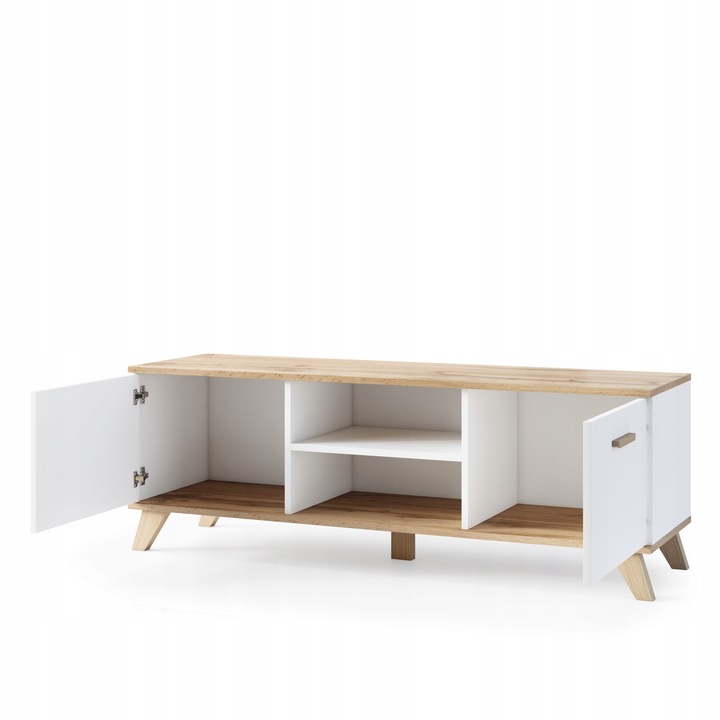 Szafka RTV 150cm Komoda pod telewizor TV Dąb Wotan Biała Stojąca na