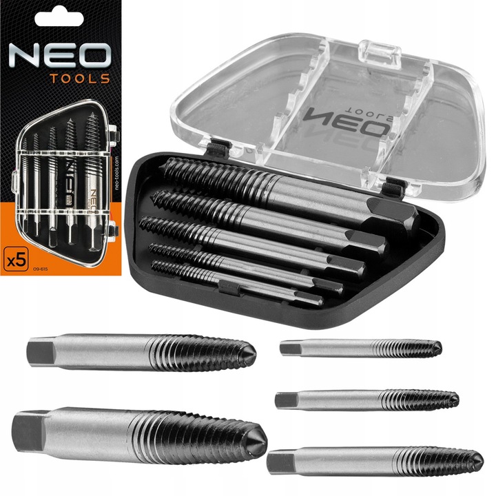 NEO 5 SZT WYKRĘTAKÓW WYKRĘTAKI DO ZERWANYCH USZKODZONYCH ŚRUB M3-M18