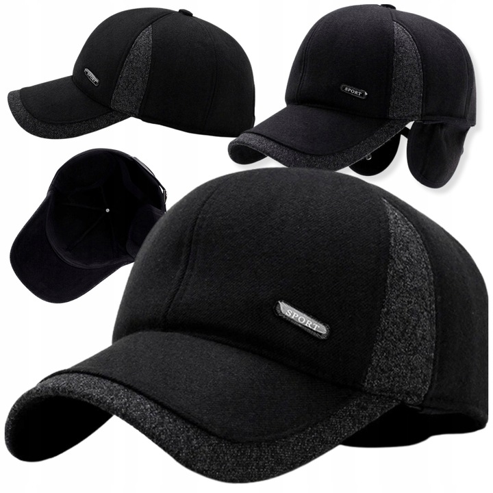 CZAPKA ZIMOWA MĘSKA Z DASZKIEM CIEPŁA CHOWANE NAUSZNIKI NA ZIMĘ MODNA