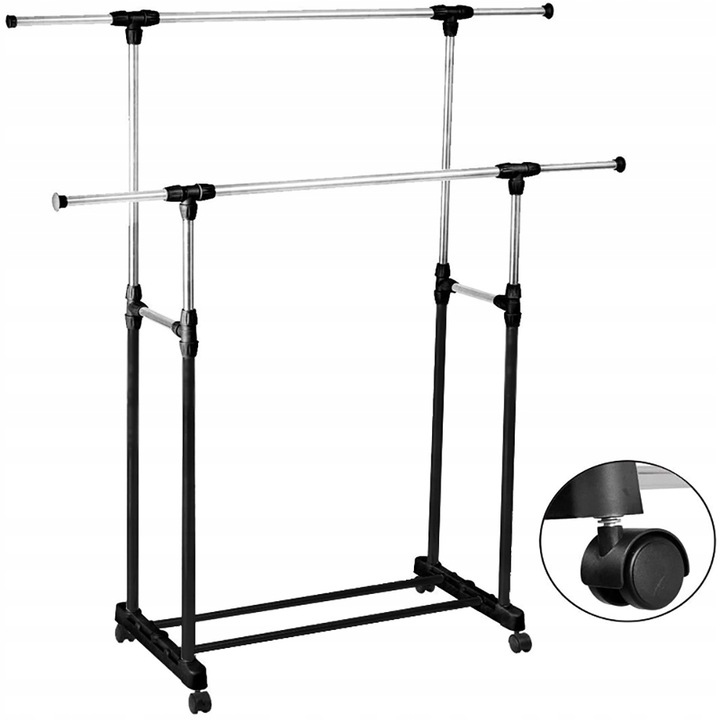 PODWÓJNY WIESZAK METALOWY TELESKOPOWY REGULOWANY SZAFA NA UBRANIA