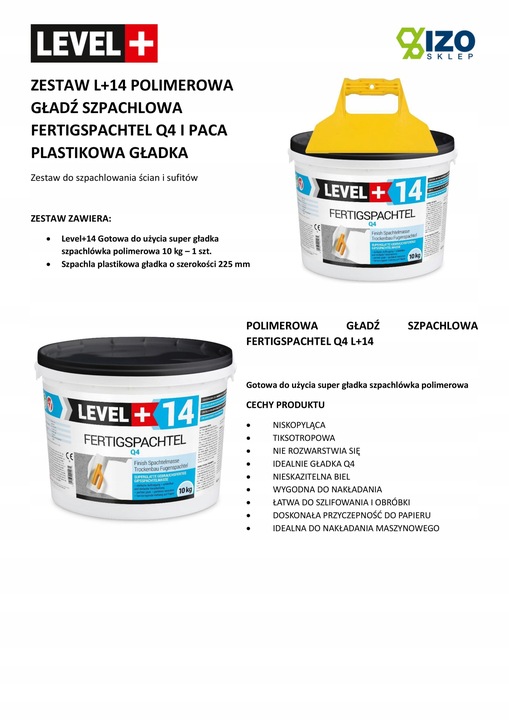 Gładź szpachlowa Gotowa 10kg + Paca Gładka