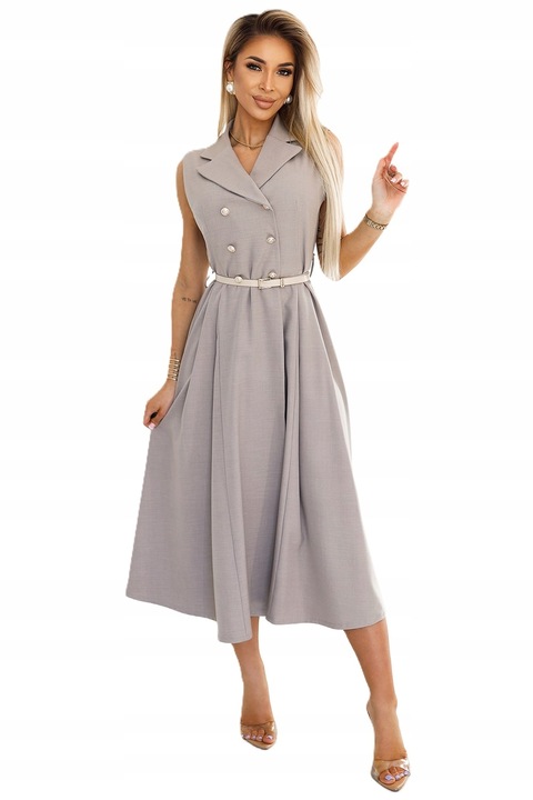 Sukienka damska elegancka szmizjerka z guzikami i paskiem midi