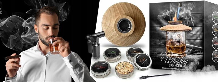 Zestaw do Wędzenia Whisky Smoker Gadżet Prezent dla Chłopaka Mężczyzny 8w1