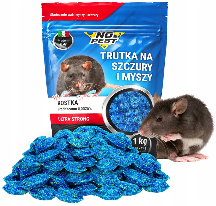 TRUTKA NA SZCZURY I MYSZY NO PEST BRODIFAKUM 1KG KOSTKA ULTRA MOCNA