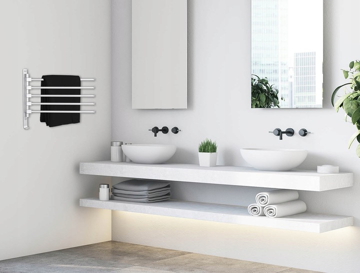 WIESZAK NA RĘCZNIKI ŁAZIENKOWY OBROTOWY SREBRNY HACZYK UCHWYT DO ŁAZIENKI