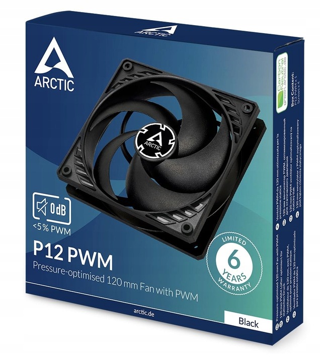 ARCTIC P12 PWM BLACK wentylator do obudowy 4-pin do 1800rpm 489a389