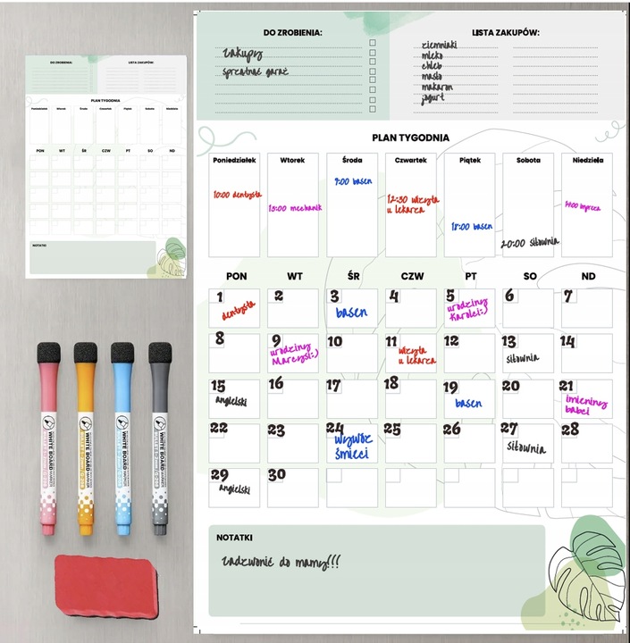PLANER TABLICA NA LODÓWKĘ MAGNETYCZNA ORGANIZER NOTATNIK 4xPISAKI