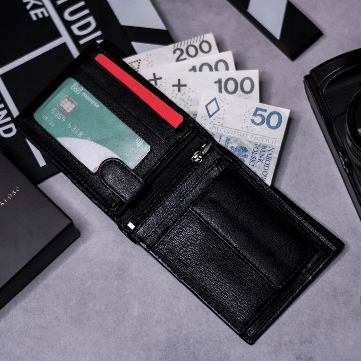 SEPHER Portfel Skórzany męski CZARNY piozomy SKÓRA