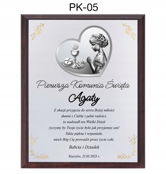 OBRAZEK PAMIĄTKA PIERWSZEJ KOMUNII ŚWIĘTEJ PREZENT NA KOMUNIĘ Z GRAWEREM