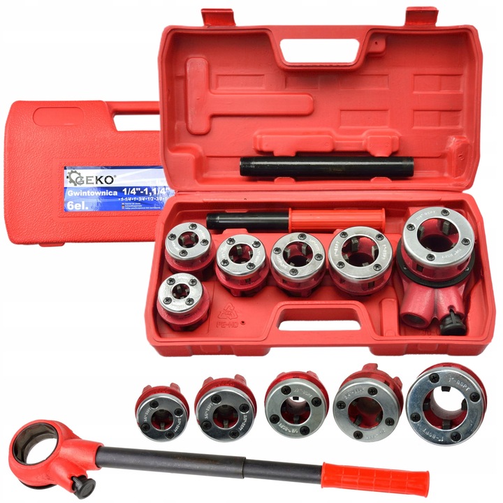 GEKO GWINTOWNICA NARZYNKA DO RUR HYDRAULICZNA NASADKI 6 SZTUK