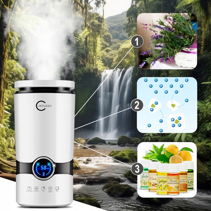 Nawilżacz powietrza AUTOMATYCZNY + AROMATERAPIA 3w1 +12 OLEJKÓW FILTR