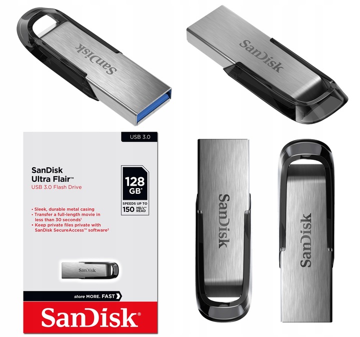 Pendrive SanDisk Ultra Flair 128 GB USB 3.0 srebrny