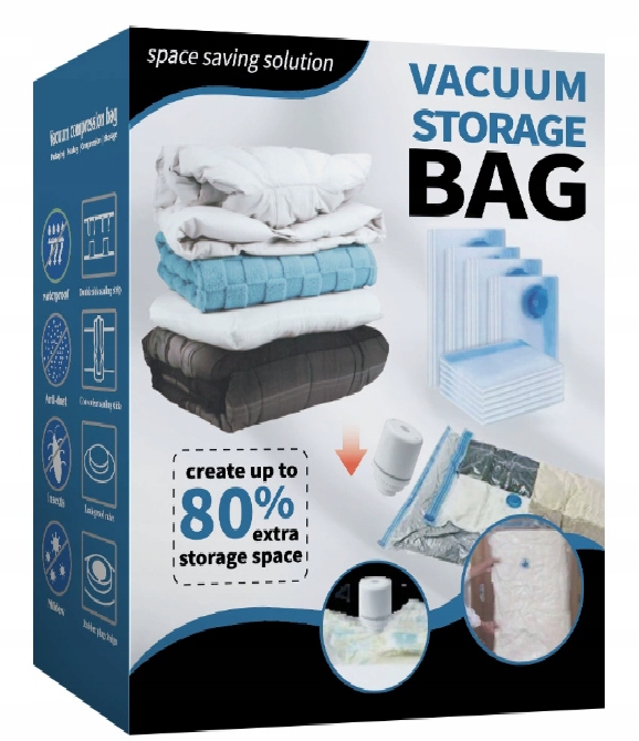 12x WORKI PRÓŻNIOWE DO PAKOWANIA NA UBRANIA POŚCIEL DO WALIZKI 2X POMPKA