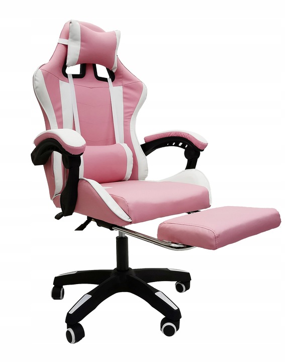 FOTEL GAMINGOWY GRACZA BIUROWY KOMPUTEROWY MASAŻ PODNÓŻEK KG104 RÓŻOWY