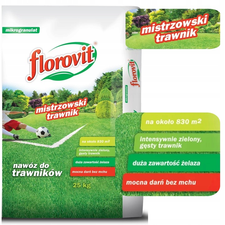 FLOROVIT MISTRZOWSKI TRAWNIK 25KG AZOT ŻELAZO POBUDZA TRAWNIK WIOSNĄ