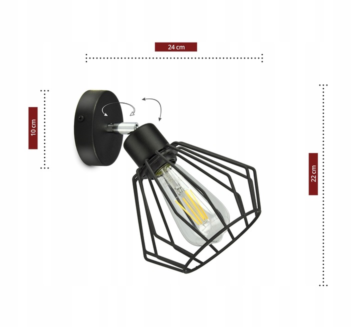 Lampa Ścienna Kinkiet Loft Druciany Ruchomy LED