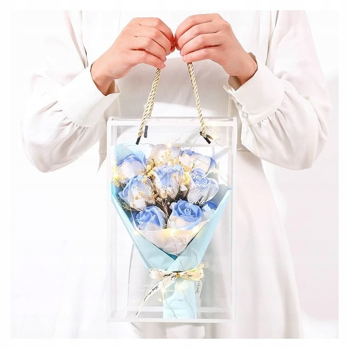 FLOWER BOX MYDLANE RÓŻE BUKIET W PUDEŁKU LED PREZENT NA DZIEŃ