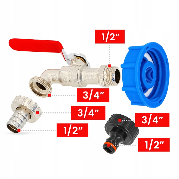 ZAWÓR CZERPALNY KRAN MAUZERA ZBIORNIKA IBC 1000L 3/4x1/2 SZYBKOZŁĄCZE