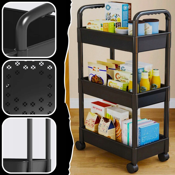 Wózek kuchenny STOLIK NA KÓŁKACH WÓZEK 3 POZIOMOWY BLOKADA KÓŁEK