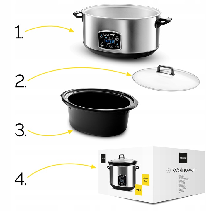 Wolnowar Garnek ceramiczny Slow Cooker Yoer INOX LCD 320W 6,5L