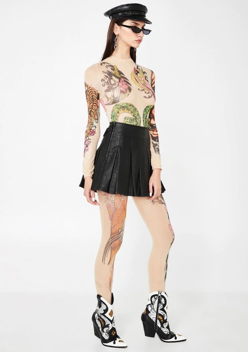 BODYSTOCKING Z NADRUKIEM OTWARTY KROK S-L, CATSUIT