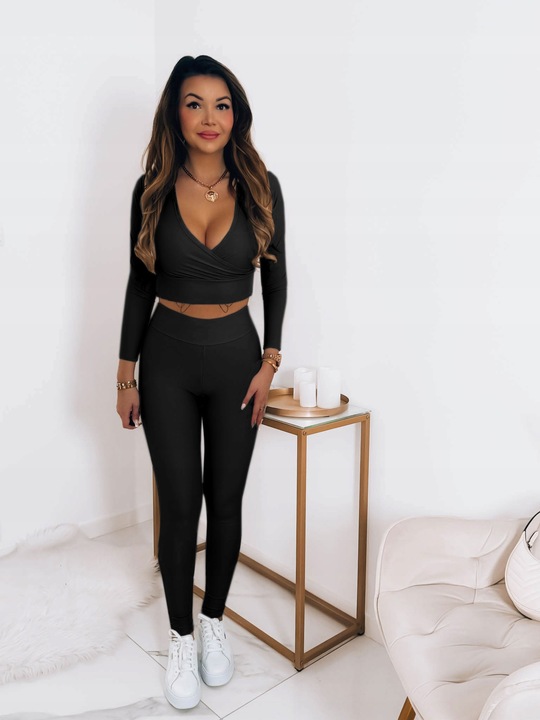 Komplet BLUZKA TOP LEGGINSY dopasowane Z WYSOKIM STANEM elastyczne L/XL