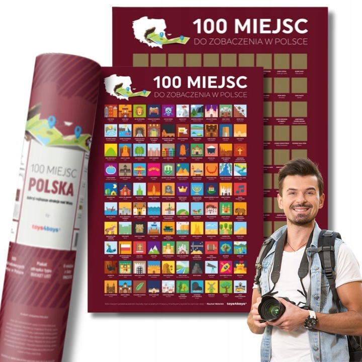 MAPA ZDRAPKA PLAKAT BUCKET LIST 100 MIEJSC POLSKA PREZENT NA URODZINY